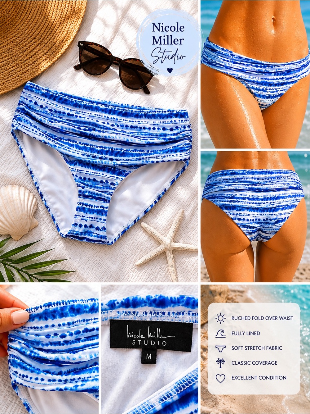 NICOLE MILLER STUDIO Blue and white tie-dye Bikini BOTTOM